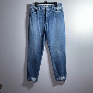 GOOD AMERICAN High Rise Straight Leg Jeans Distressed Ankle Size 10/30